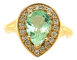 Natural Emerald Diamond Ring 14K Y Gold 1.74 TCW Certified, Size 6.75