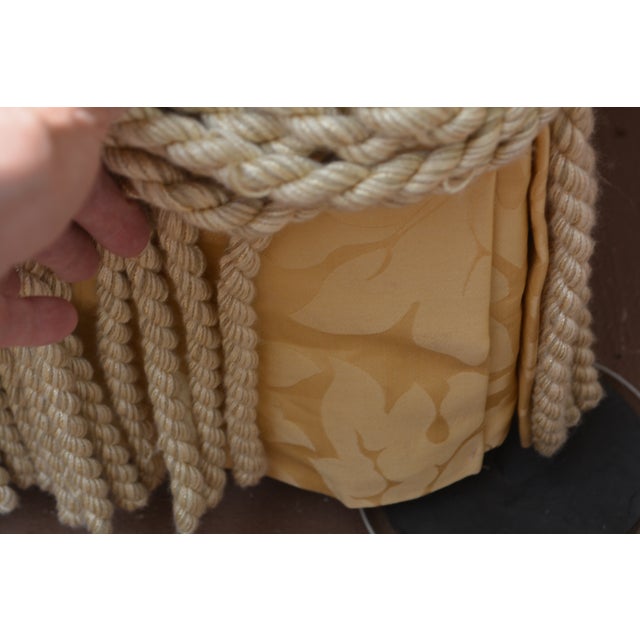 Sherill Yellow Damask Couch W/ Corded Fringed Skirt & Tasseled Throw Pillows For Sale - Image 12 of 18