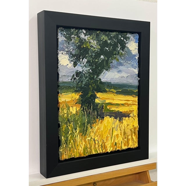 Textile Impasto Oil Painting of Oak Tree in Yellow Corn Field in the English Countryside For Sale - Image 7 of 12