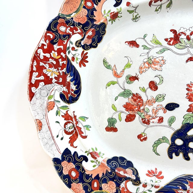 Navy Blue Antique Mason's Patent Ironstone "Tree Peony" Serving Platter, Circa 1820s For Sale - Image 8 of 15