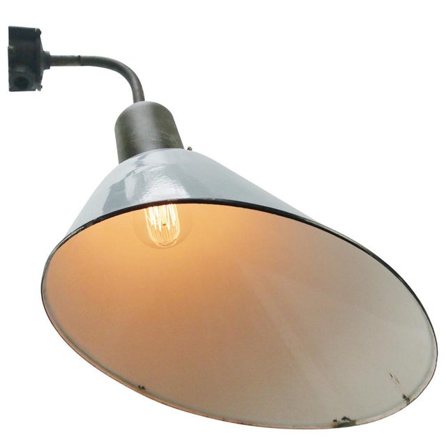 Industrial Vintage Industrial Dutch Grey Enamel and Cast Iron Wall Light For Sale - Image 3 of 6