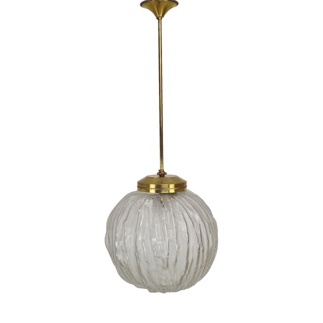 Mid-Century Modern Pendant Light in Murano Glass and Brass by Angelo Brotto for Esperia, 1970s For Sale