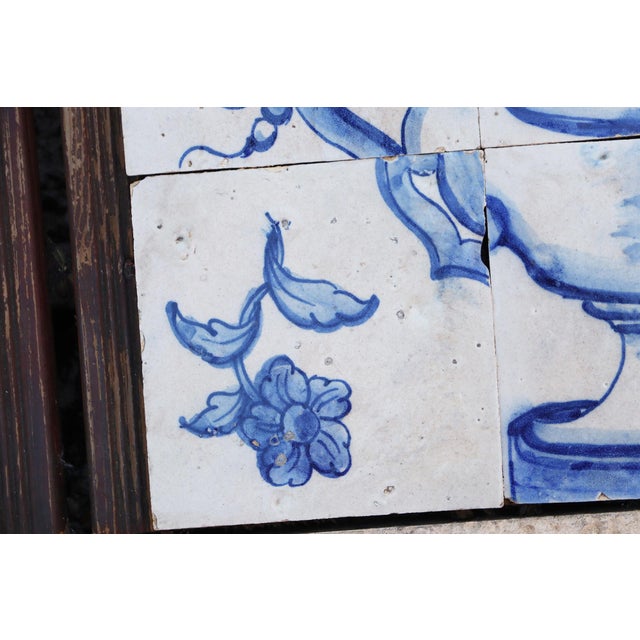 Baroque Tile Mural Panel Depicting a Vase With Baroque Flowers, Portuguese, 18th Century For Sale - Image 3 of 12
