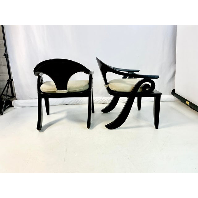 1980s Vintage Chinoiserie Asian Modern Curled Arms Spoon Side Chairs - A Pair, After Stanley Jay Friedman For Sale - Image 14 of 18