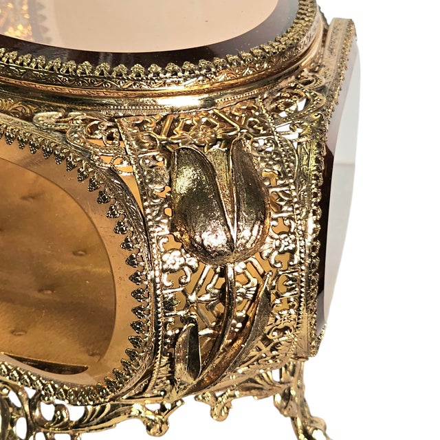 Gold Ormolu Gold Filigree Beveled Glass Jewelry Casket With Lily of the Valley Detail, Mid 20th Century For Sale - Image 8 of 18