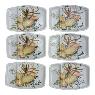 Vintage Mancioli Italian Hand-Painted Onion Divided Serving Platter Plates | Made in Italy, Set of 6 For Sale