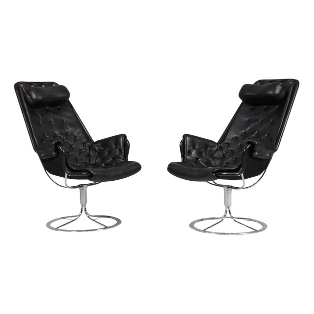 Vintage Jetson Lounge Chair with Black Leather by Bruno Mathsson for Dux, 2024 For Sale
