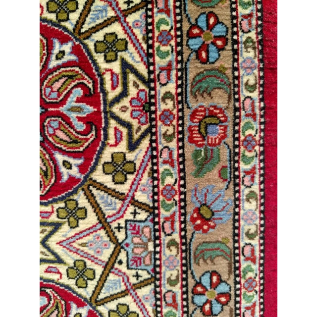 Vintage Persian Qum Runner Rug, Hand-Knotted Wool, Allover Geometric Pattern, 3x13, Tan & Red For Sale - Image 11 of 14