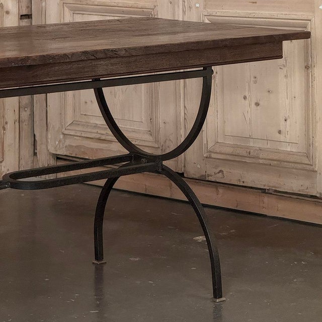 Country French Hand Forged Iron Dining Table With Antique Oak Top For Sale - Image 4 of 18