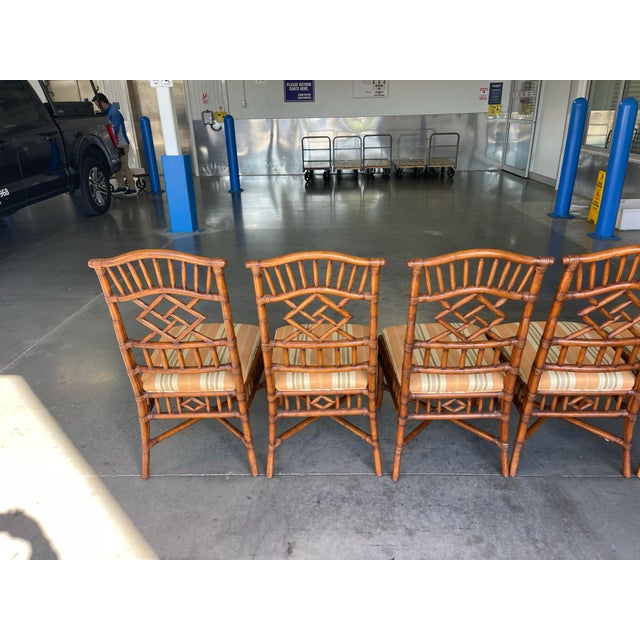 Brown Fretwork Rattan Dining Chairs by Lexington – Set of 6 | Naples Style, Palm Beach Regency For Sale - Image 8 of 12