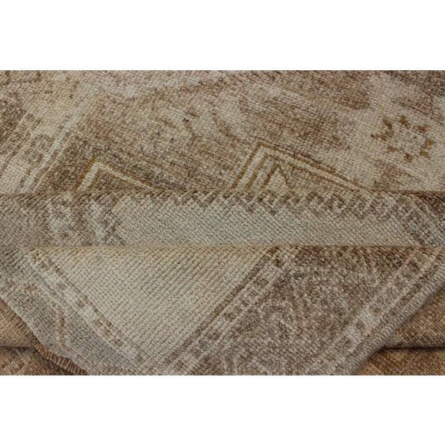Vintage Hand Knotted Oushak Gallery Runner With Three Medallion Design in Taupe, Light Brown For Sale - Image 10 of 12