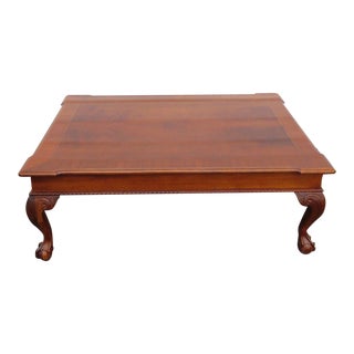 Flame Mahogany Ballnd Claw Feet Vintage Coffee Table by Ethan Allen For Sale