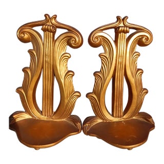 Pair Robust Gold Candle Bracket Shelves, Plaster Midcentury , Rococo Style For Sale