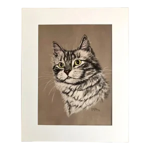 Vintage Midcentury Gladys Emerson Cook Gray Tabby Cat Portrait w/16x20 Mat