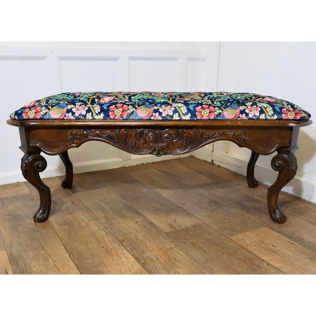 Wood Window Stool in Navy Liberty William Morris Velvet For Sale - Image 7 of 10