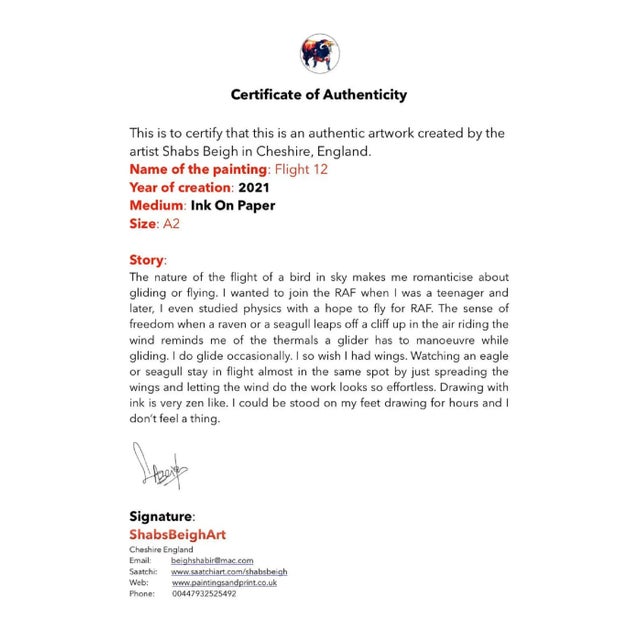 "Flight 12" Contemporary Minimalist Bird Ink Drawing For Sale - Image 6 of 7