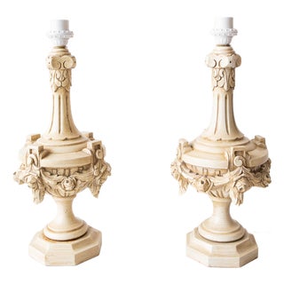 Spanish Table Lamps in Carved and Lacquered Wood, 1980s, Set of 2 For Sale