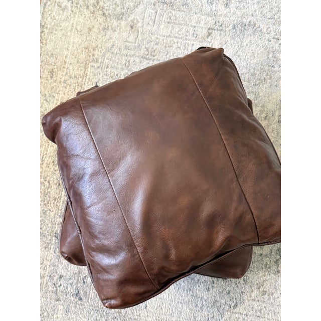 Vintage Distressed Leather Square Accent Throw Pillow Covers (Set of 2) 20"x20" For Sale - Image 13 of 13