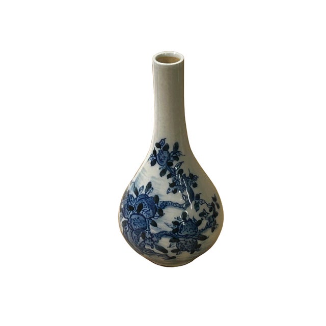 Vintage Tiny Small Blue White Pear Shape Blue White Graphic Vase For Sale - Image 9 of 10