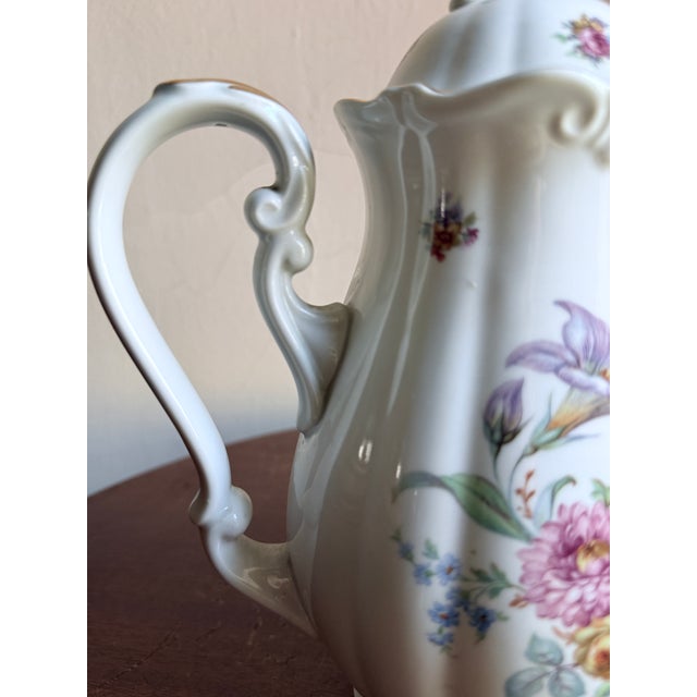 Mid-20th Century Bavaria Bernadotte Style Fluted Porcelain Coffee Pot Floral Gold Trim For Sale - Image 10 of 14