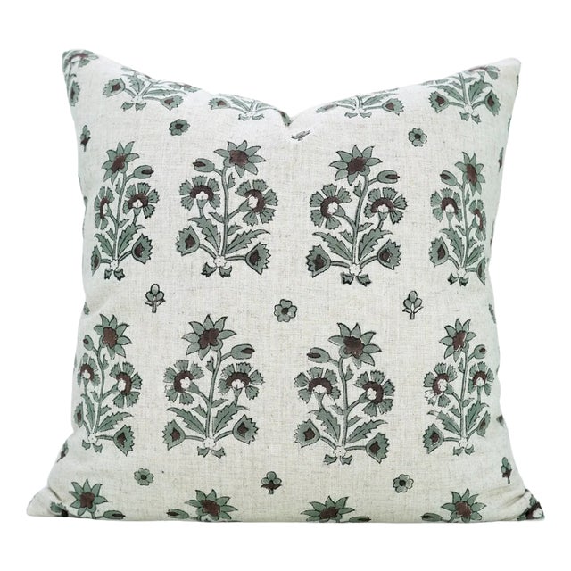 Fabdivine Block Print Pillow Cover 14x14 Inch Viscose Linen-Sadabahar For Sale