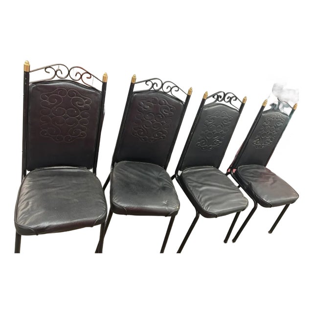 1970s Set of 4 Leather Dining Chairs For Sale