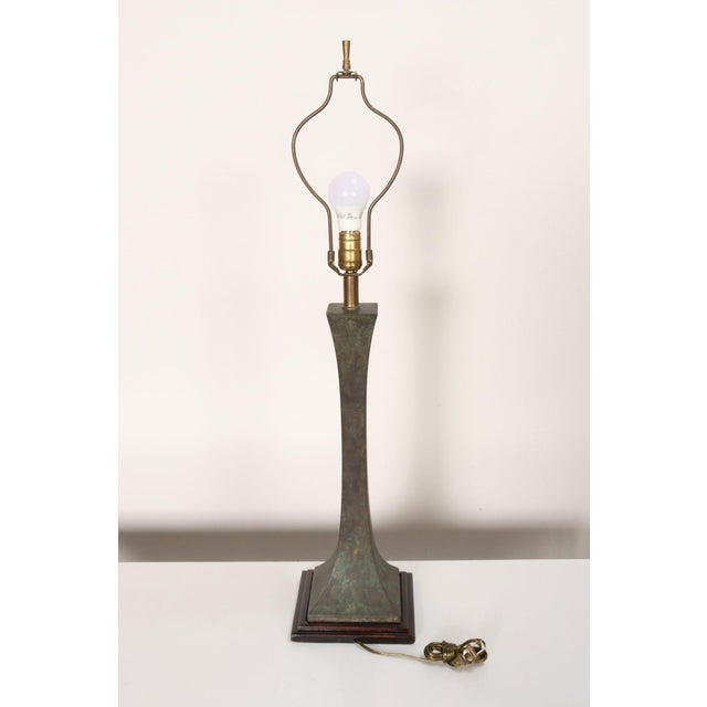 Wood Vintage Verdigris Bronze Columnar Table Lamp by Stewart Ross James for Hansen For Sale - Image 7 of 18