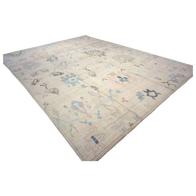 Traditional 21st Century Turkish Oushak 11X15 Ivory, Brown & Slate Blue Handmade Area Rug #1144196 For Sale - Image 3 of 11