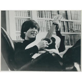 John Lennon with Guitar, 1970s, Black and White Photograph For Sale
