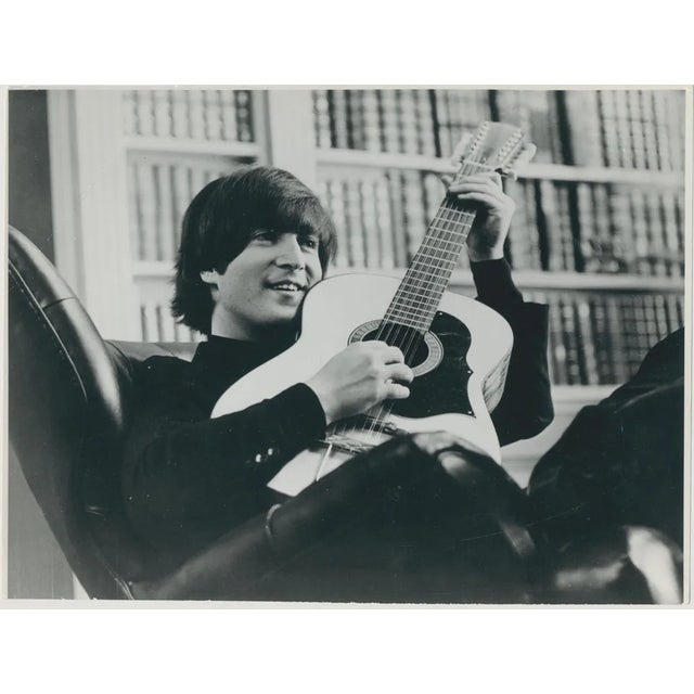 John Lennon with Guitar, 1970s, Black and White Photograph For Sale