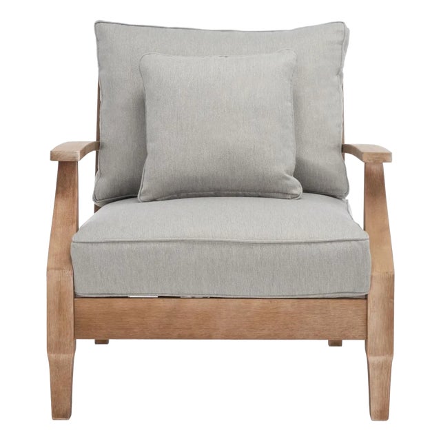 Martinique Wood Patio Armchair - Natural / Grey For Sale