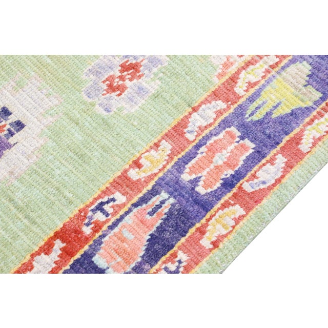 Early 21st Century Green Multicolor Handwoven Wool Turkish Oushak Rug 5'5'" X 6'6'" For Sale - Image 4 of 9