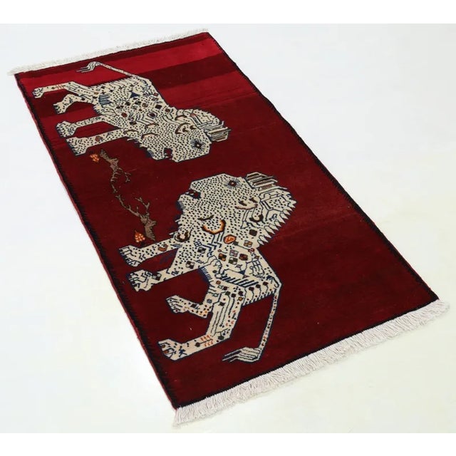 Traditional Fine Hand Knotted Persian Lion Design Shiraz Rug For Sale - Image 3 of 4