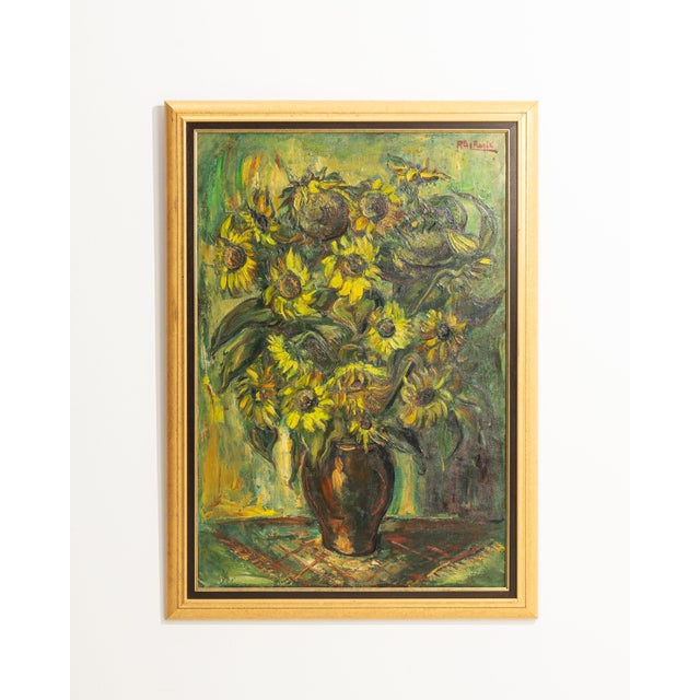 Mid 20th Century Belgium Green Canvas Painting For Sale In Greensboro - Image 6 of 15