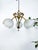 English Arts and Crafts Brass Chandelier with 3 Fluted Etched Glass Open Globe Shades, 1890s For Sale - Image 4 of 4