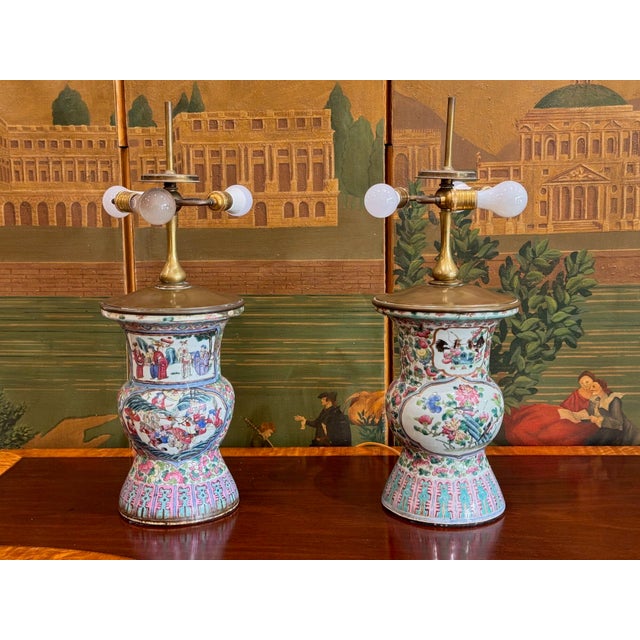 Near Pair of 19th Century Chinese Export Baluster Form Vases Fashioned Into Lamps For Sale - Image 10 of 12
