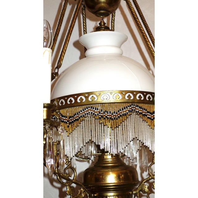Metal Antique French Brass Glass Bead Seven-Light Chandelier, 1920s For Sale - Image 7 of 12