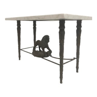 Neoclassical Marble Top Console Table With Bronze-Finish Lion Stretcher For Sale