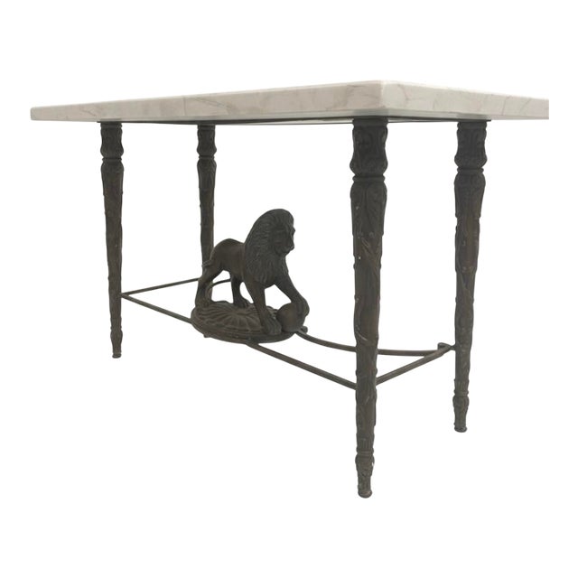 Neoclassical Marble Top Console Table With Bronze-Finish Lion Stretcher For Sale