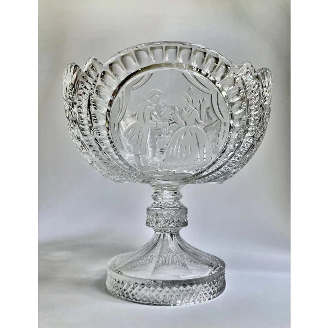 Early 20th C. "He Presenting Her Flowers" Crystal Pedestal Bowl For Sale - Image 4 of 18
