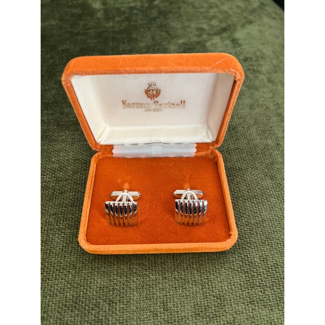 Sir Norman Hartnell Vintage Silver Plated Cufflinks In Original Velvet Case For Sale - Image 9 of 18