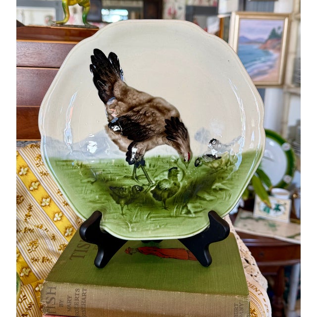 Ceramic 19th Century French Majolica Chicken Plate Signed Choisy Le Roi For Sale - Image 7 of 9