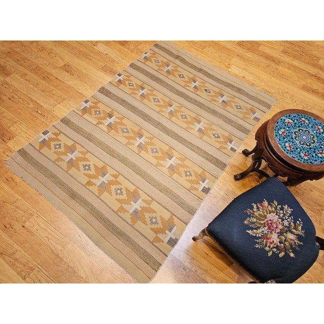 Vintage Native American Navajo Chinle Rug, Handwoven Wool, Banded Stripe Design, 4x6 For Sale - Image 4 of 13
