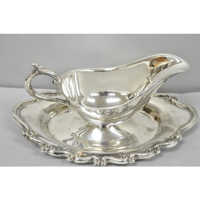 Victorian Vintage Fb Rogers Silver Plated Victorian Gravy Sauce Boat W/ Attached Dish For Sale - Image 3 of 15