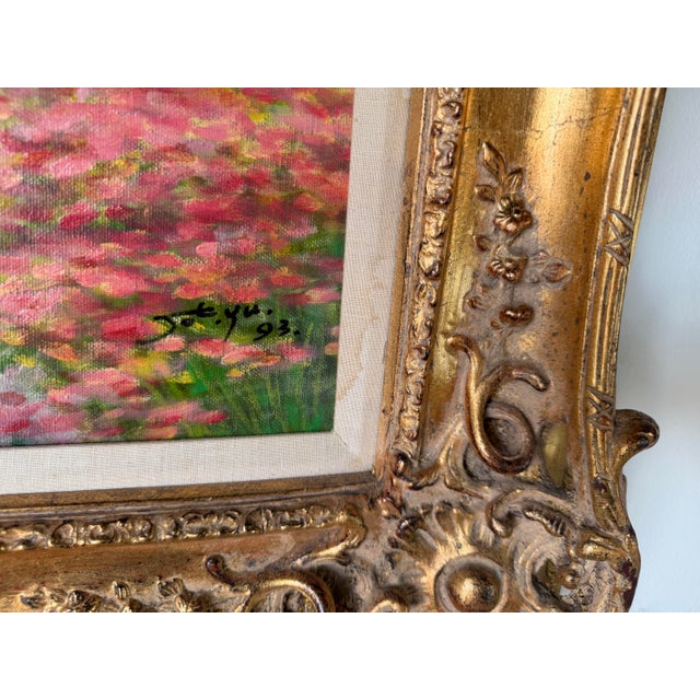 1990's Joe Yu Impressionist Garden Entrance Landscape Oil on Canvas Painting – Framed For Sale - Image 10 of 12