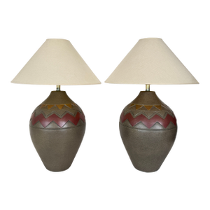 Pair of Southwestern or Tribal-Style Plaster Table Lamps From 80's.