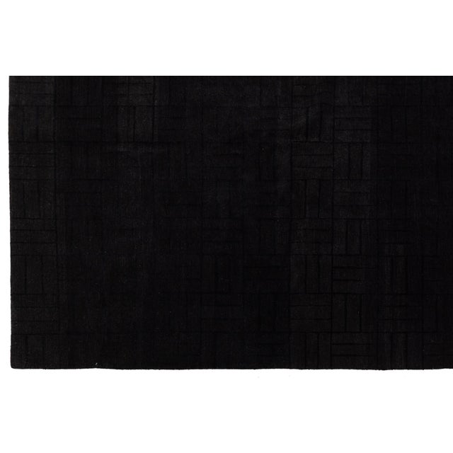Textile 10 X 10 Modern Tibetan Wool and Silk Rug in Dark Brown Tone, Handmade in Nepal For Sale - Image 7 of 10