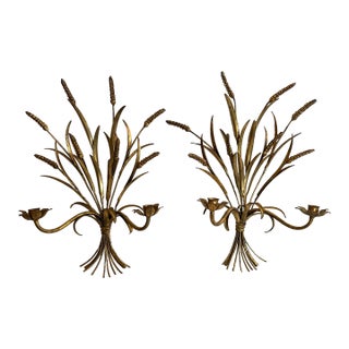 Vintage Gilded Tole Candle Sconces For Sale