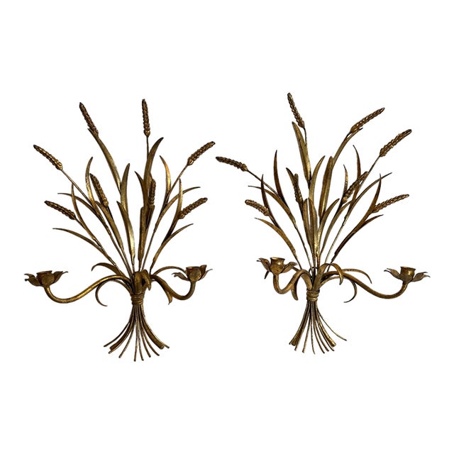 Vintage Gilded Tole Candle Sconces For Sale