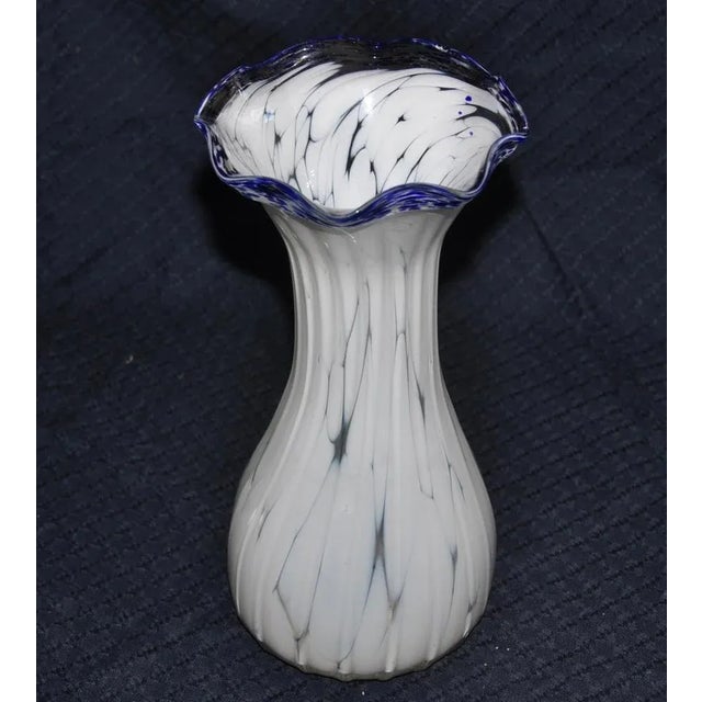 White Murano Vase with Blue Border, 1970s For Sale - Image 3 of 7